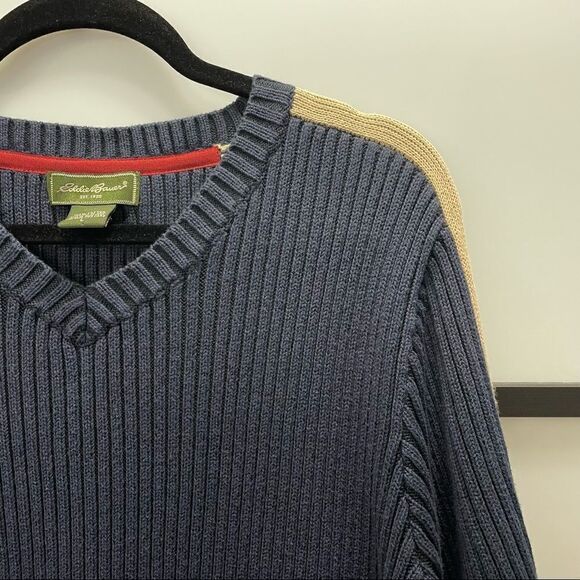 [xl] Eddie Bauer Men’s Vintage Navy Blue Thick Ribbed Cotton Heavyweight Sweater - Picture 6 of 13